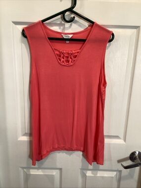 Carol Bay Coral Sleeveless Tank with Braided Scoop Detail